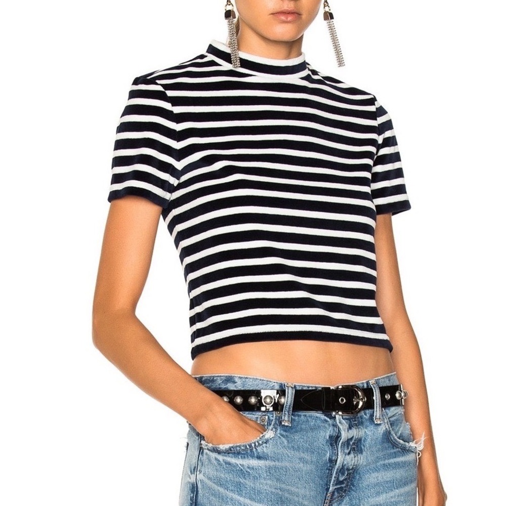 ALEXANDER WANG Velvet Short Sleeve‎ Mock Neck Top medium luxury designer coastal